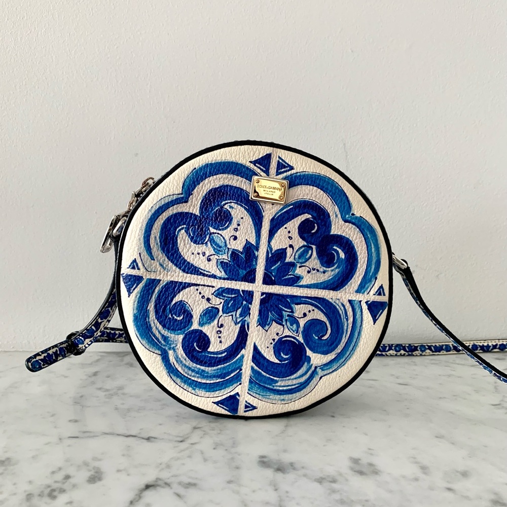 *SOLD* DOLCE & GABBANA Majolica Print Leather Glam Round Shoulder Bag